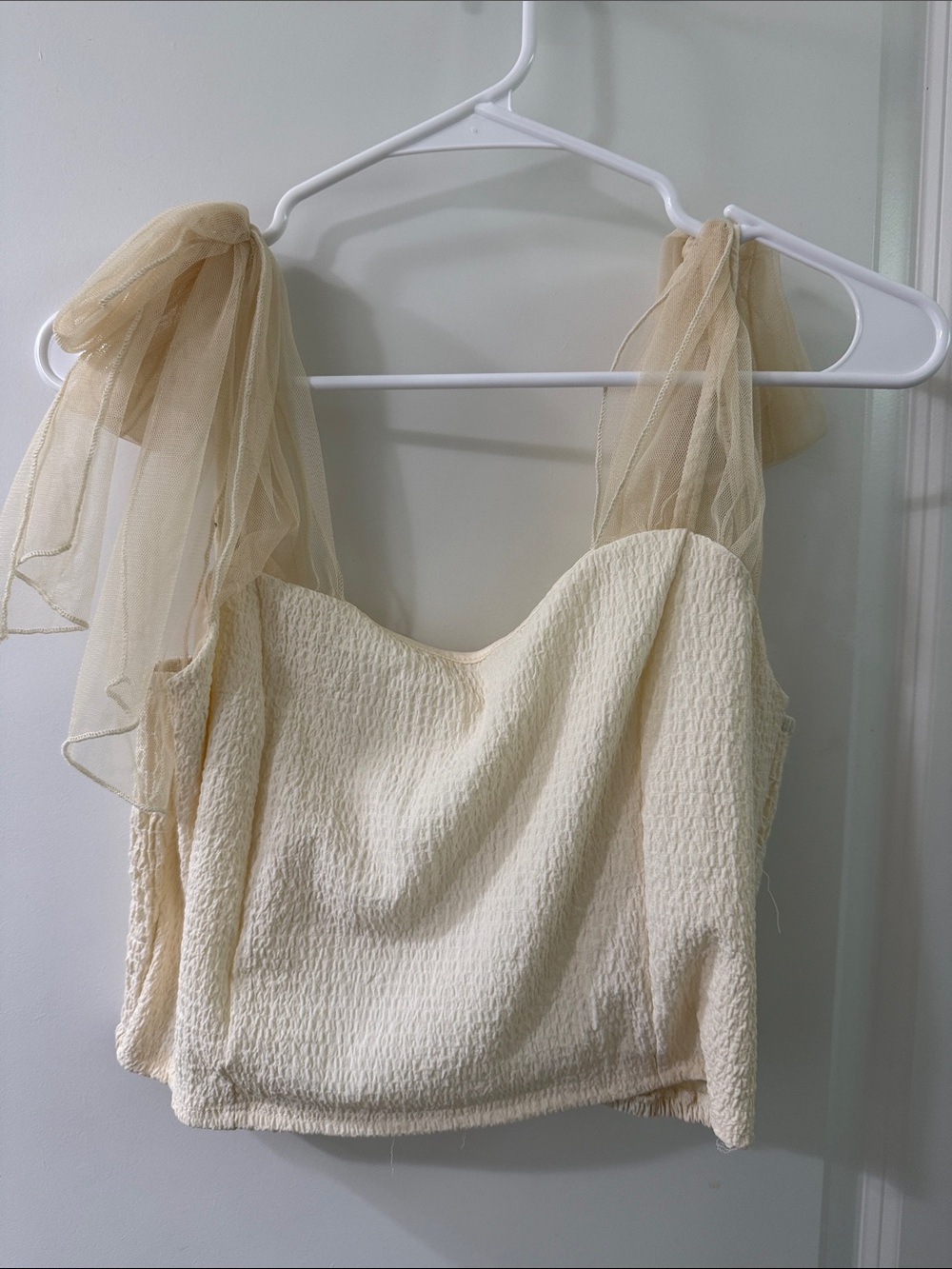 Altar’d State Sheer Tie-Strap Cream Textured Crop Top